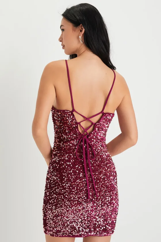 Perfect Sparkle Mauve Sequin Lace-Up Mini Dress sold by Lulus product image thumbnail 2