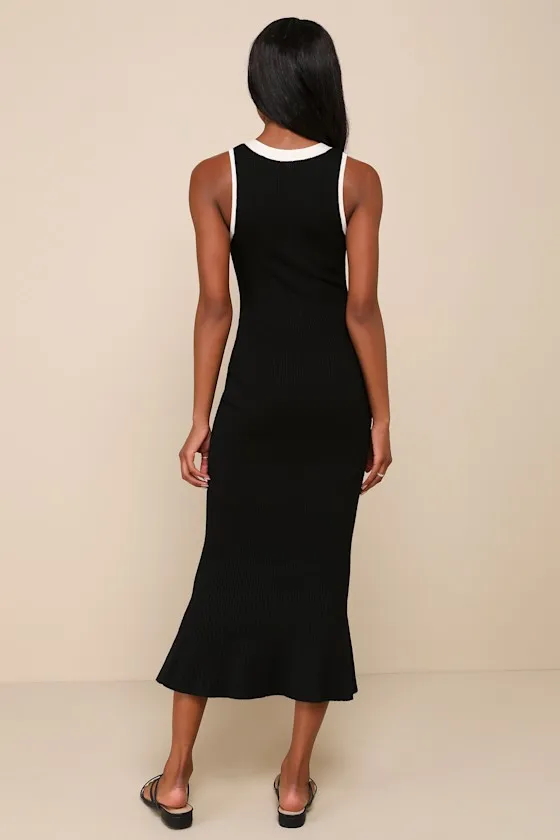 Posh Intent Black and White Ribbed Button-Front Sweater Dress sold by Lulus product image thumbnail 2