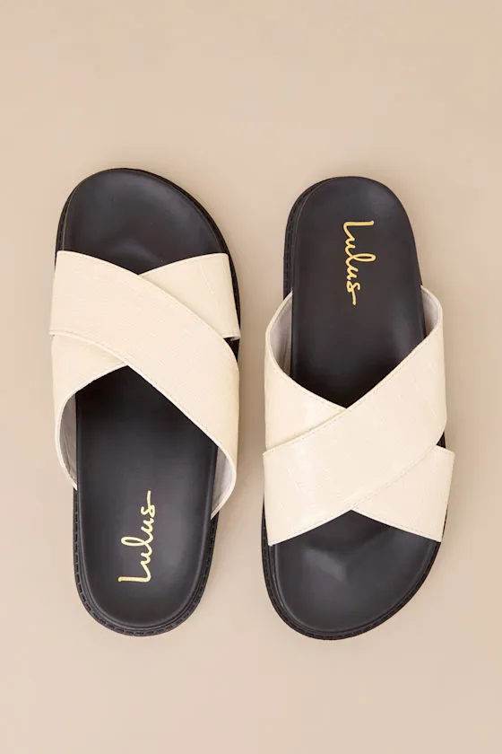 Mirah Bone Croc-Embossed Flatform Slide Sandals sold by Lulus