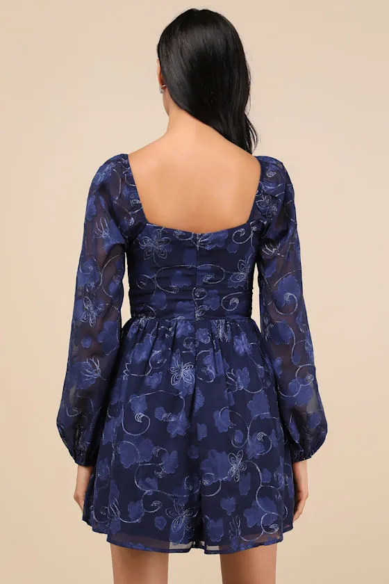Decadent Charisma Navy Floral Embroidered Bustier Mini Dress sold by Lulus product image thumbnail 2