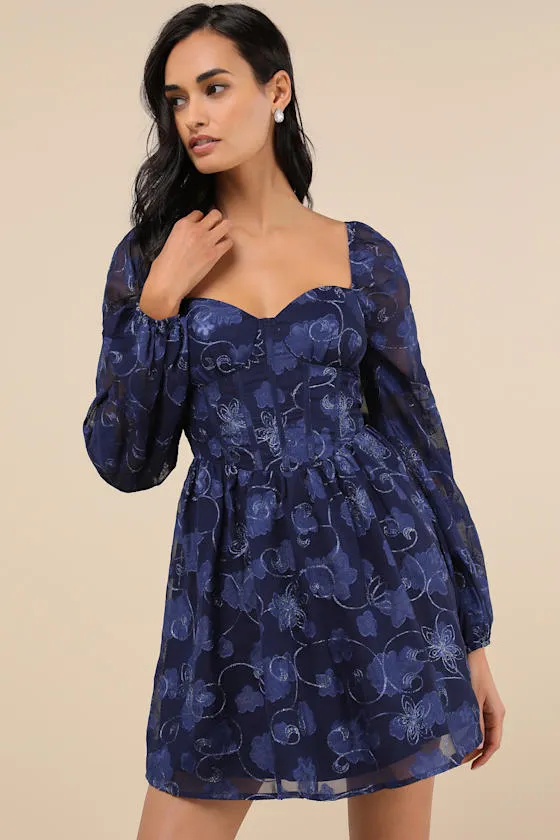 Decadent Charisma Navy Floral Embroidered Bustier Mini Dress sold by Lulus product image thumbnail 3