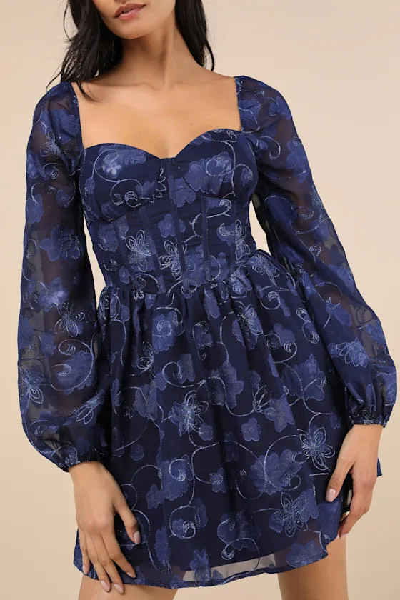 Decadent Charisma Navy Floral Embroidered Bustier Mini Dress sold by Lulus product image thumbnail 4