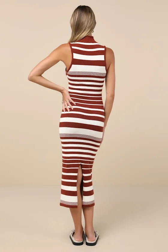 Easy-Going Excellence Ivory Striped Mock Neck Midi Sweater Dress sold by Lulus product image thumbnail 3
