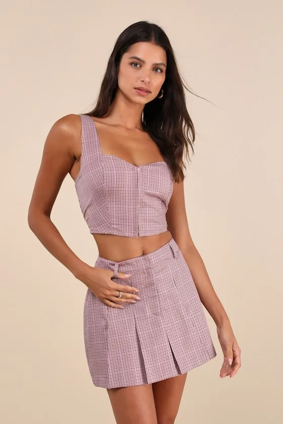 Cute Perception Light Pink Plaid Pleated High-Rise Skort sold by Lulus