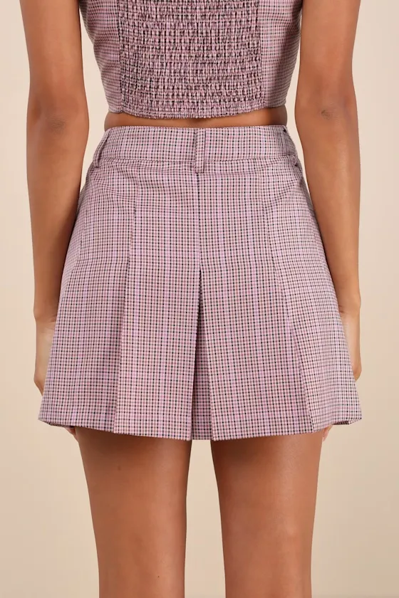 Cute Perception Light Pink Plaid Pleated High-Rise Skort sold by Lulus product image thumbnail 3
