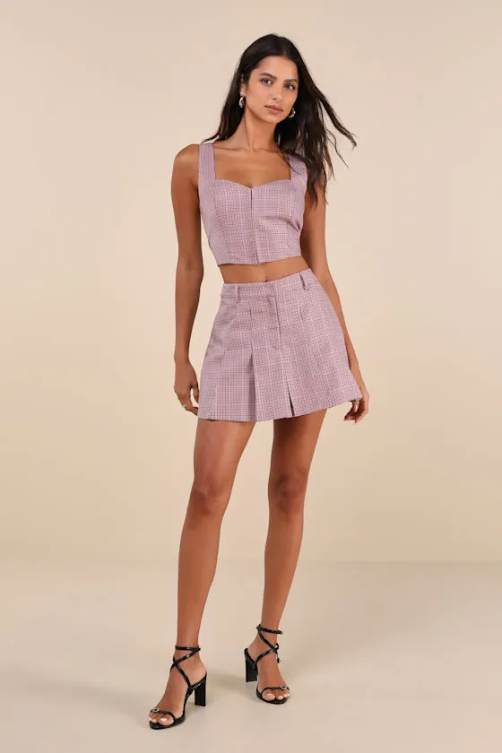 Cute Perception Light Pink Plaid Pleated High-Rise Skort sold by Lulus product image thumbnail 4