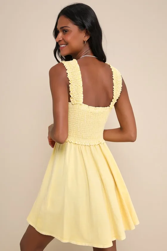 Effortlessly Lovely Washed Light Yellow Smocked Mini Dress sold by Lulus product image thumbnail 2