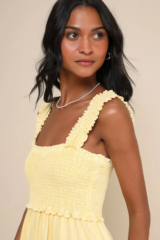 Effortlessly Lovely Washed Light Yellow Smocked Mini Dress sold by Lulus product image thumbnail 4