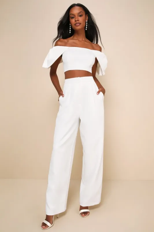 Captivating Entrance White Off-the-Shoulder Two-Piece Jumpsuit sold by Lulus