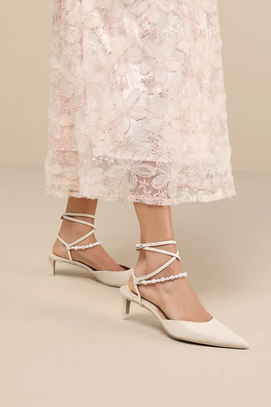 Loklyn Pearl Vanilla Leather Pointed-Toe Ankle Wrap Pumps sold by Lulus product image thumbnail 2