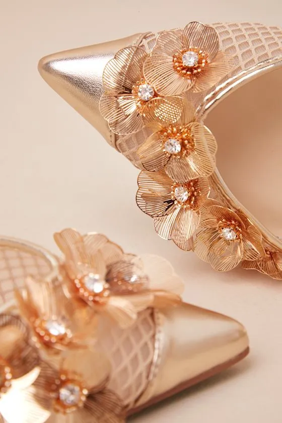 SB-Carli Gold Mesh Floral Applique Ankle Strap Heels sold by Lulus product image thumbnail 3