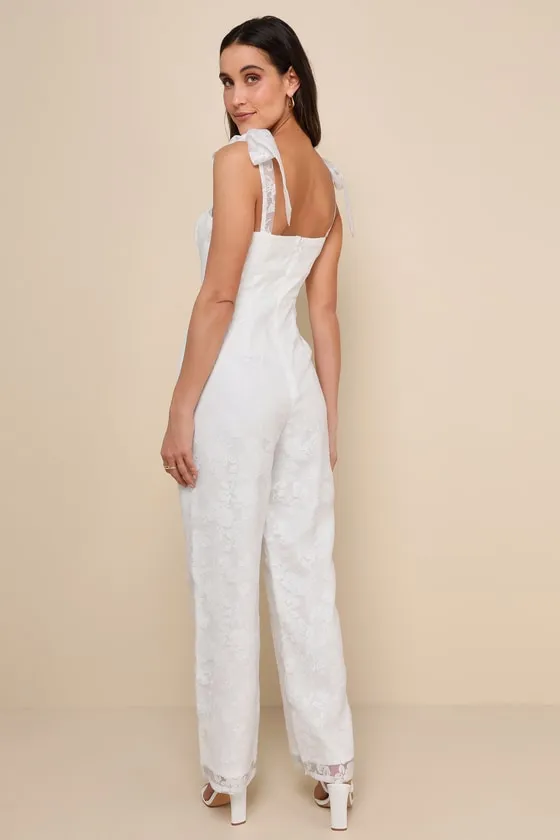 Extraordinary Charm White Floral Burnout Tie-Strap Jumpsuit sold by Lulus product image thumbnail 4