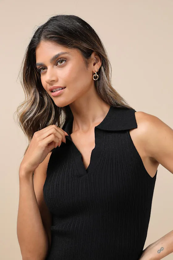 Sincerely Trendy Black Ribbed Collared Sleeveless Sweater Top sold by Lulus product image thumbnail 4