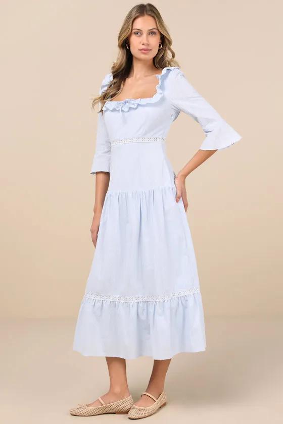 Meadowlark Light Blue Tiered Midi Dress sold by Lulus
