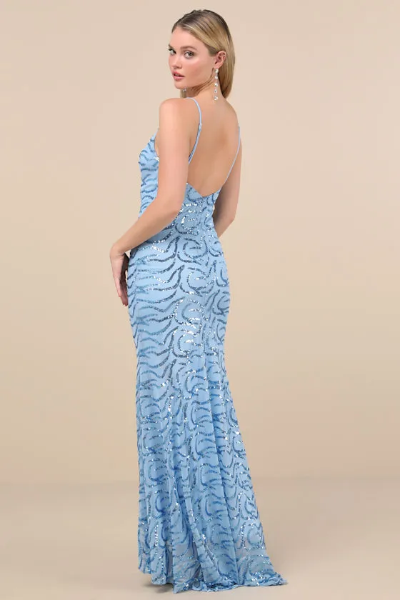 Mesmerizing Demeanor Blue Sequin Backless Mermaid Maxi Dress sold by Lulus product image thumbnail 2