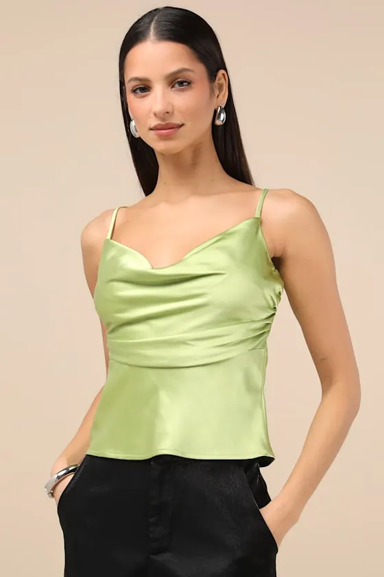Notorious Allure Chartreuse Satin Cowl Neck Tank Top sold by Lulus