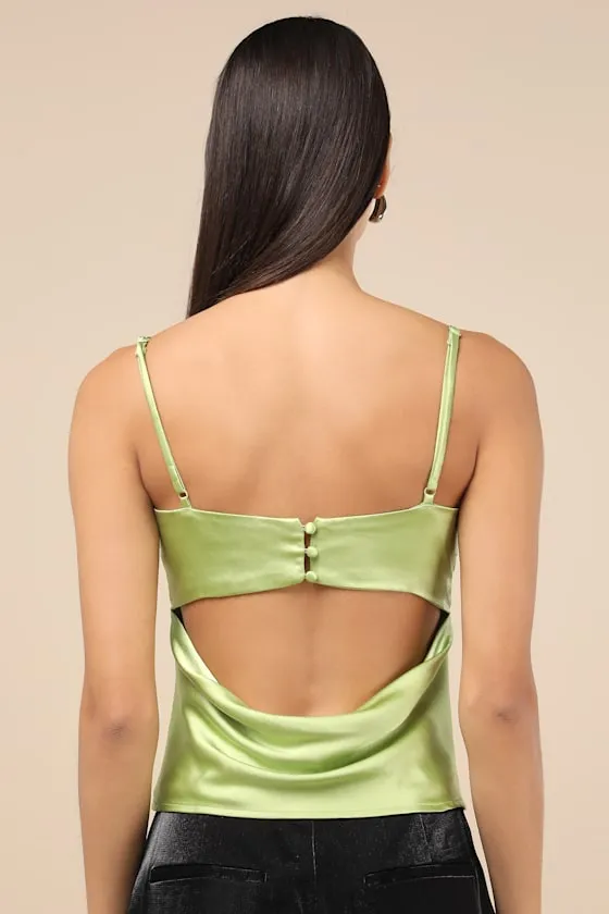 Notorious Allure Chartreuse Satin Cowl Neck Tank Top sold by Lulus product image thumbnail 2