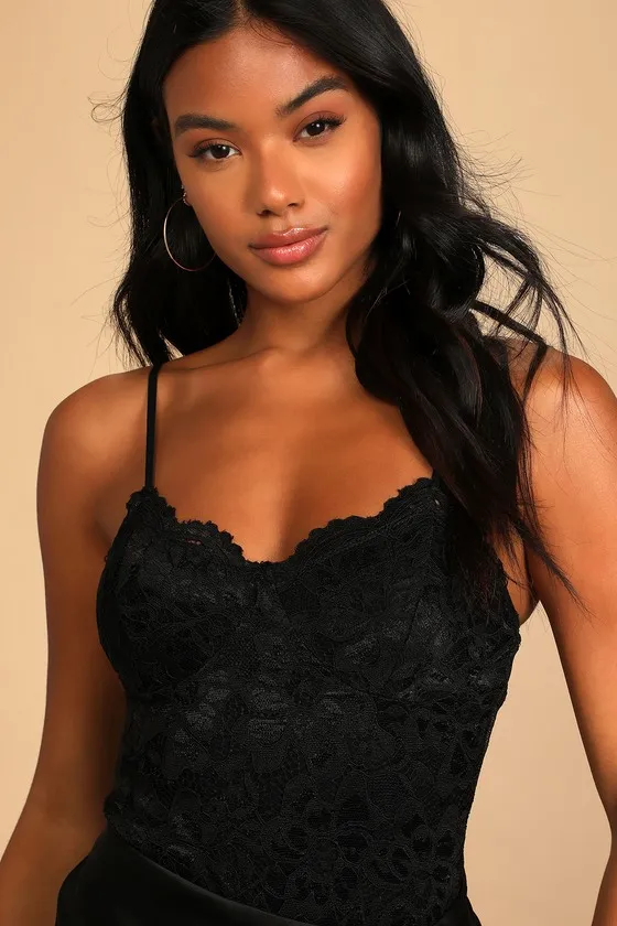 Midnight Romance Black Lace Bodysuit sold by Lulus