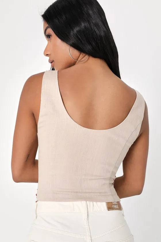 Trendy Treasure Taupe Lace-Up Cropped Corset Tank Top sold by Lulus product image thumbnail 4