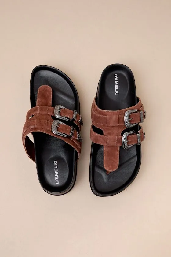 Nyra Cognac Suede Leather Thong Buckle Flatform Sandals sold by Lulus product image thumbnail 3