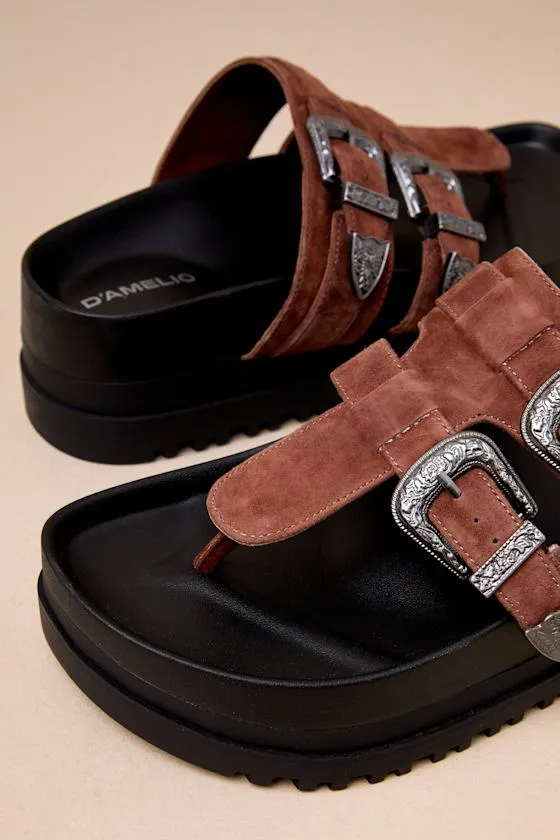 Nyra Cognac Suede Leather Thong Buckle Flatform Sandals sold by Lulus product image thumbnail 4