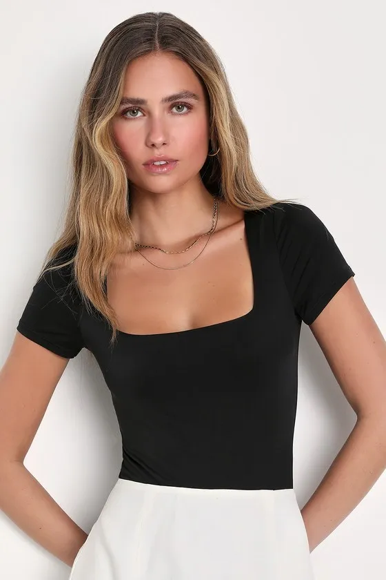 Perfect Possibility Black Short Sleeve Bodysuit sold by Lulus