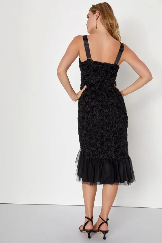 Fabulous Charm Black Sleeveless Rosette Trumpet Hem Midi Dress sold by Lulus product image thumbnail 4