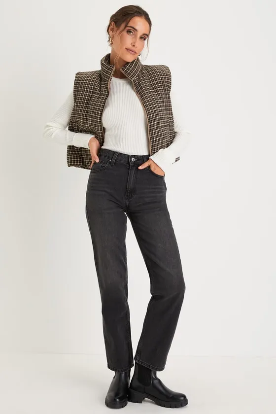 Cloud Nine Cutie Brown Houndstooth Cropped Puffer Vest sold by Lulus product image thumbnail 2