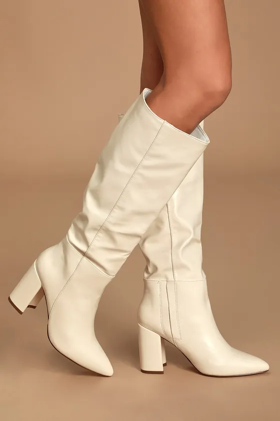 Katari Off White Pointed-Toe Knee High Boots sold by Lulus product image thumbnail 3