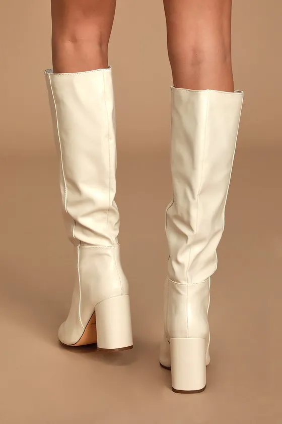 Katari Off White Pointed-Toe Knee High Boots sold by Lulus product image thumbnail 4
