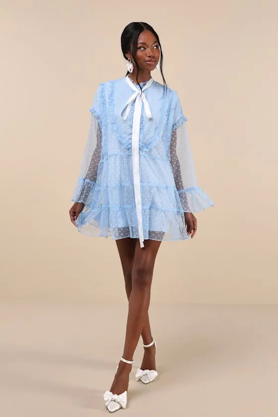 Dusty Hearts Light Blue Lace Ruffled Mini Dress sold by Lulus product image thumbnail 3
