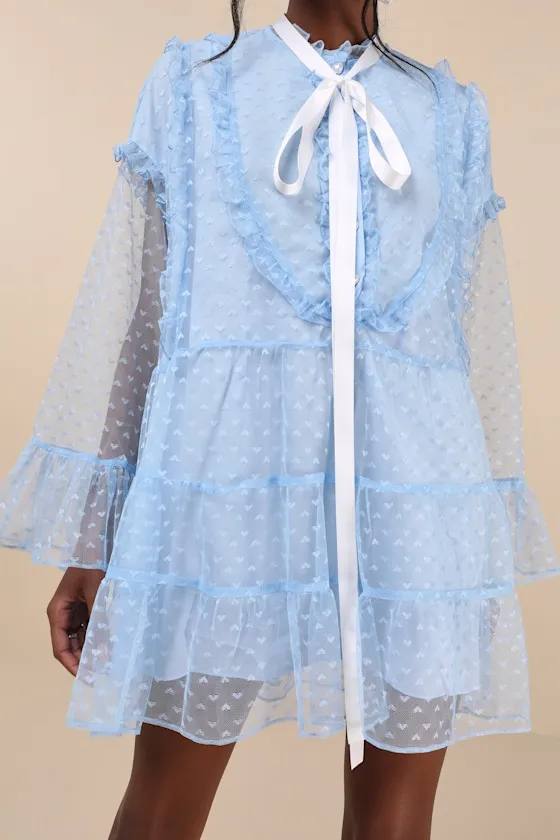Dusty Hearts Light Blue Lace Ruffled Mini Dress sold by Lulus product image thumbnail 4
