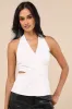 Poised Expert White Halter Cutout Peplum Top sold by Lulus