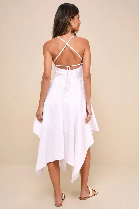 Instinctive Charm Ivory and Pink Striped Handkerchief Midi Dress sold by Lulus product image thumbnail 2