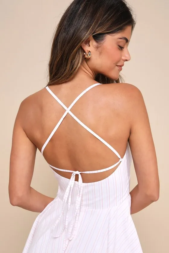 Instinctive Charm Ivory and Pink Striped Handkerchief Midi Dress sold by Lulus product image thumbnail 4