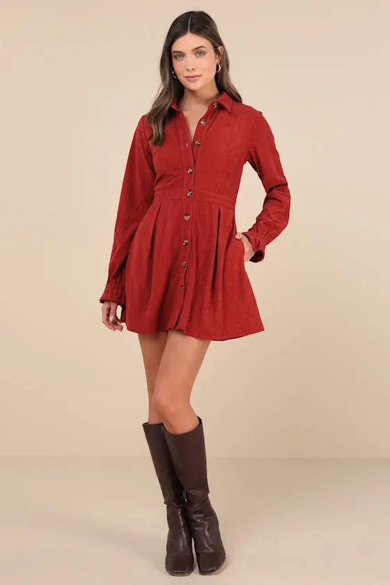 Autumn Mood Rust Red Corduroy Mini Dress With Pockets sold by Lulus product image thumbnail 3