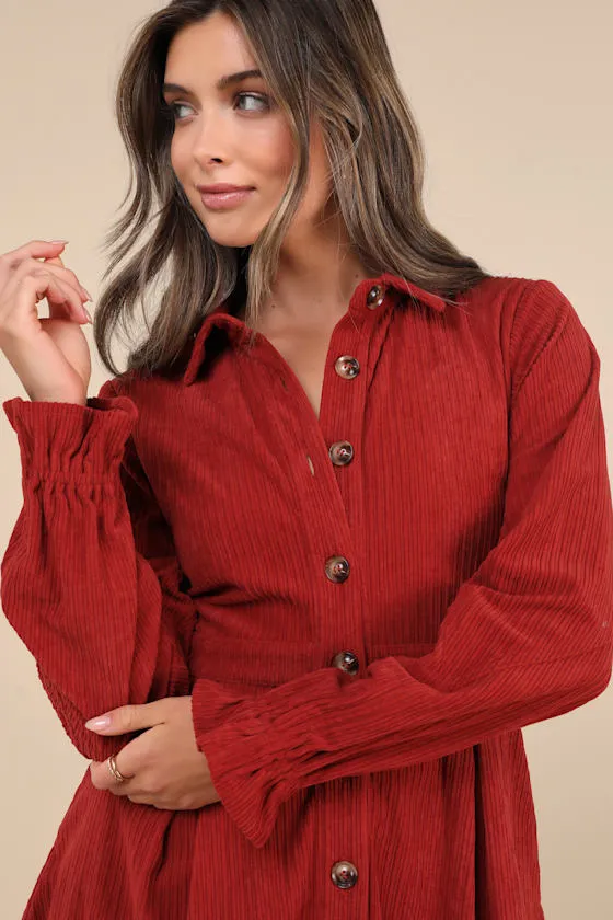 Autumn Mood Rust Red Corduroy Mini Dress With Pockets sold by Lulus product image thumbnail 4