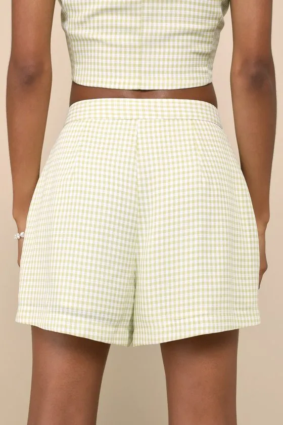 Summery Darling White and Light Green Gingham Button Fly Shorts sold by Lulus product image thumbnail 3