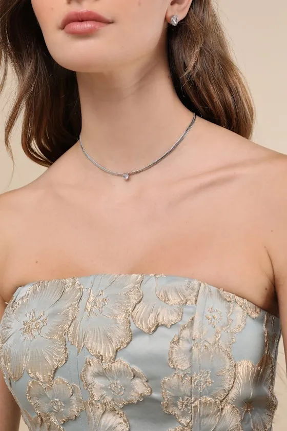 Adorable Sparkle Silver Herringbone Rhinestone Pendant Necklace sold by Lulus