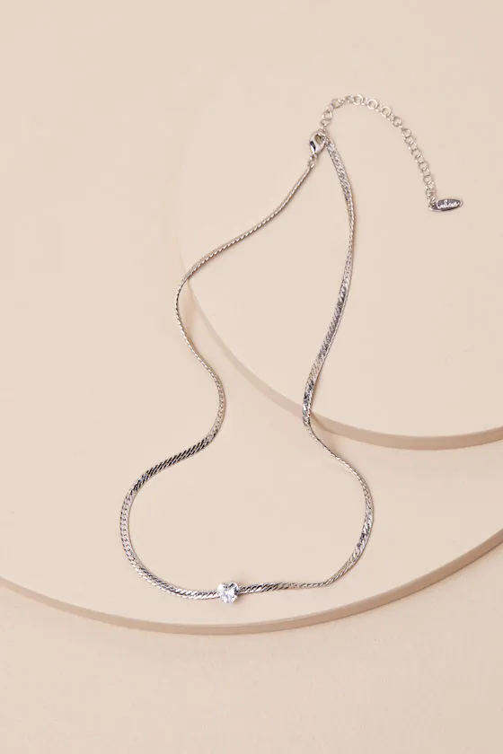 Adorable Sparkle Silver Herringbone Rhinestone Pendant Necklace sold by Lulus product image thumbnail 4