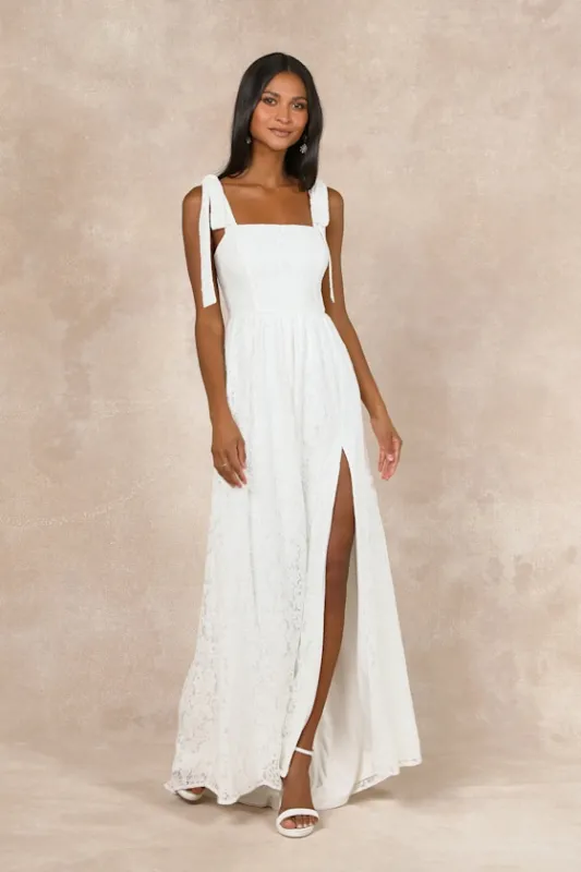 Radiant Romance White Lace Tie-Strap Maxi Dress sold by Lulus