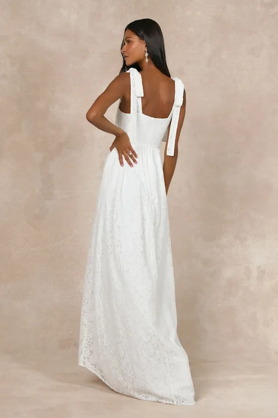 Radiant Romance White Lace Tie-Strap Maxi Dress sold by Lulus product image thumbnail 2