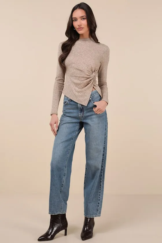 Trendy Minimalist Heathered Tan Ribbed Knotted Top sold by Lulus product image thumbnail 3