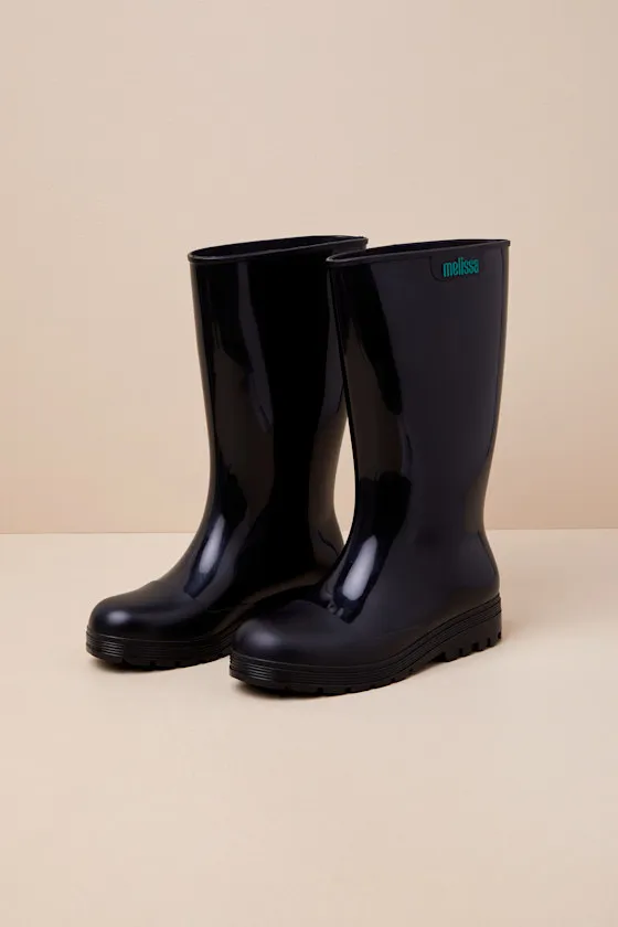 Welly Black Rubber Knee-High Rain Boots sold by Lulus