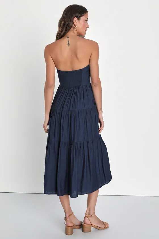 Sweetness and Sunshine Navy Strapless Midi Dress With Pockets sold by Lulus product image thumbnail 3