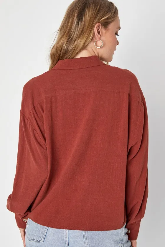 Contemporary Charisma Rust Brown Long Sleeve Button-Up Top sold by Lulus product image thumbnail 3