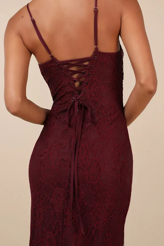 Certainly Iconic Burgundy Lace Midi Dress and Shrug Set sold by Lulus product image thumbnail 4