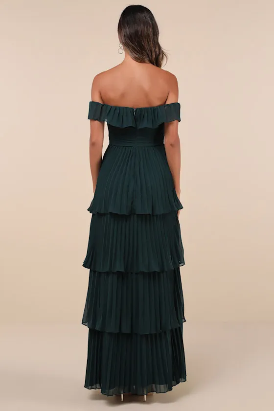 Always Remarkable Emerald Pleated Off-the-Shoulder Maxi Dress sold by Lulus product image thumbnail 2