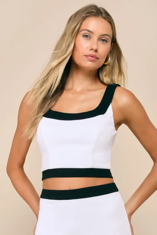 Totally Sensational White Color Block Sleeveless Crop Top sold by Lulus