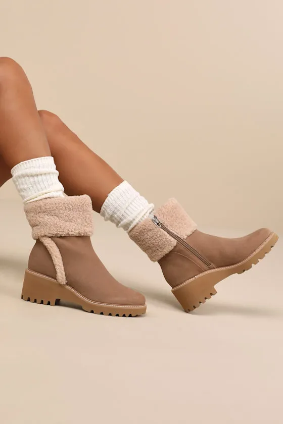 Hug H20 Mushroom Suede Leather Faux Fur Ankle Booties sold by Lulus
